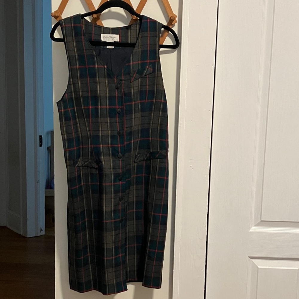 Kim Rogers Navy and Red Plaid Midi Dress